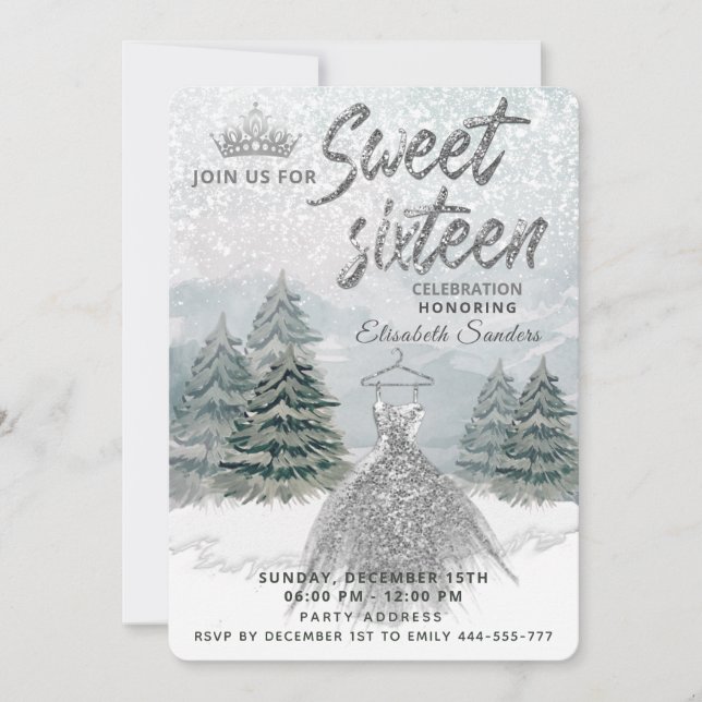Princess Watercolor winter wonderland sweet 16 Invitation (Front)