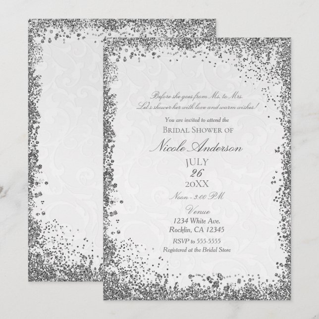 Princess White Damask Storybook Bridal Shower Invitation (Front/Back)