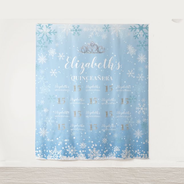 Princess Winter Quinceañera photobooth Backdrop Tapestry (Front)