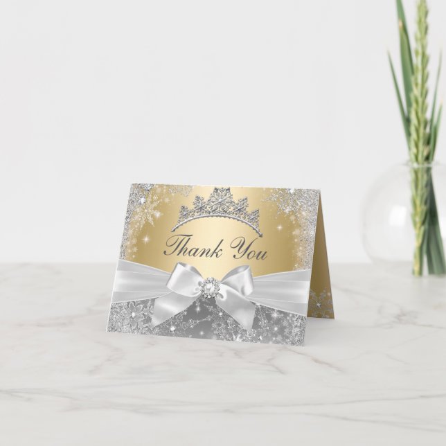 Princess Winter Wonderland Gold Thank You Card (Front)