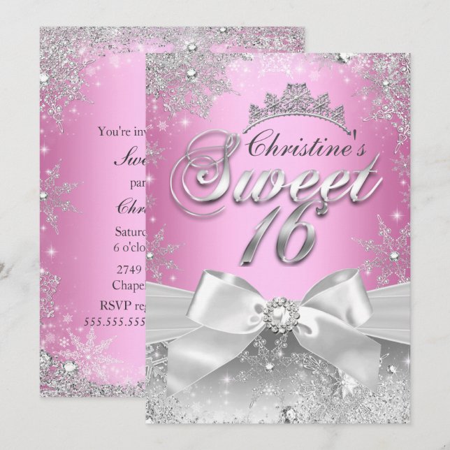 Princess Winter Wonderland Pink Sweet 16 Invite (Front/Back)