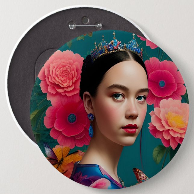 Princess with a blue tiara 6 inch round button (Front & Back)