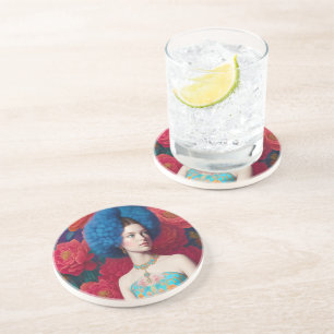 Princess with blue decorative dress coaster