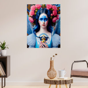 Princess with blue feather dress poster