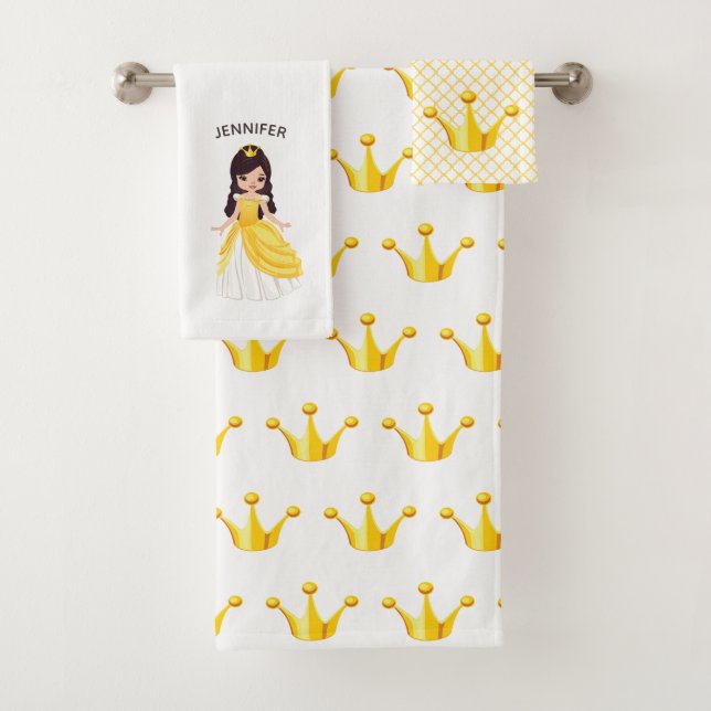 Princess with Crowns Personalized Bath Towel Set (Insitu)