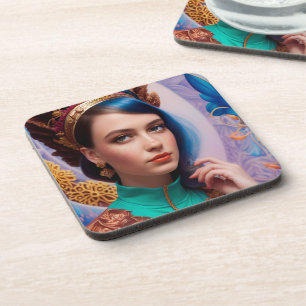 Princess with decorative teal outfit coaster