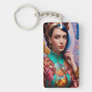 Princess with decorative teal outfit keychain