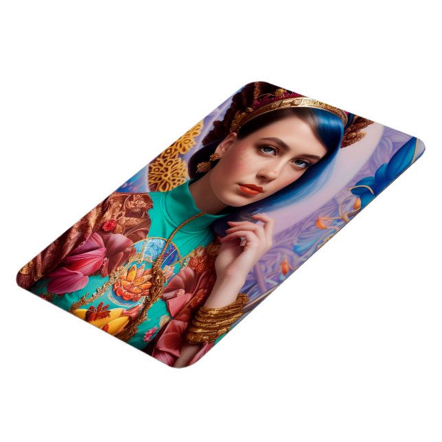 Princess with decorative teal outfit magnet (Left Side)