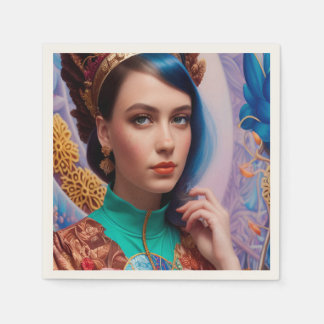 Princess with decorative teal outfit napkin
