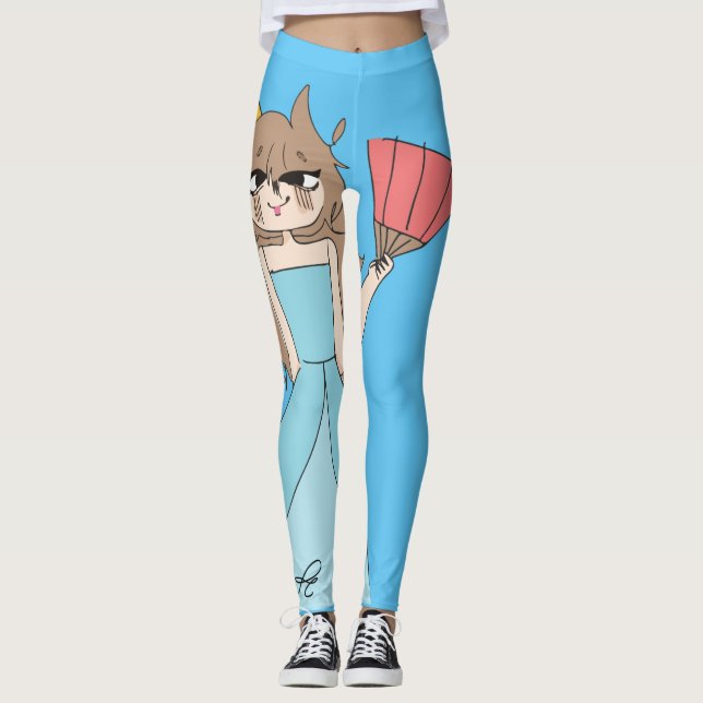 Princess with Fan Cute Drawing Leggings (Front)