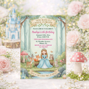 Princess with Forest Animals 6th Birthday Party Invitation
