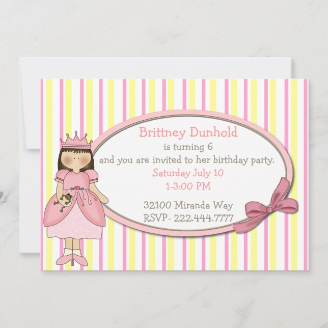 Princess with Frog Birthday Party Invitation (Front)