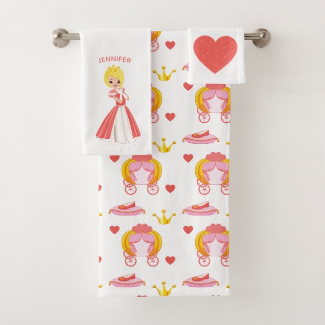 Princess with Hearts Personalized Bath Towel Set (Insitu)