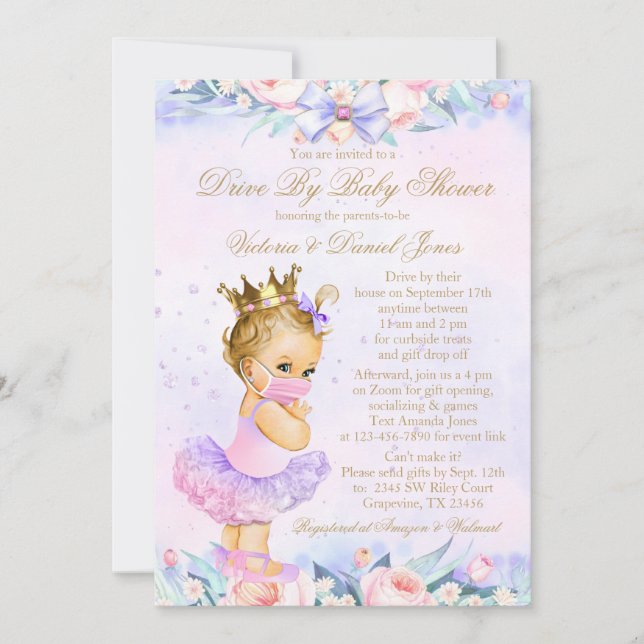Princess With Mask Drive By Baby Shower Invitation (Front)