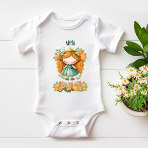 Princess with oranges and flowers baby bodysuit