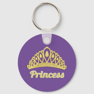 Princess Word Art Golden Crown Gorgeous Keychain