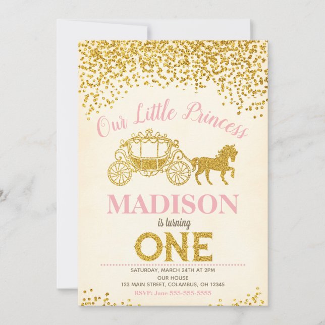 Princesse 1er anniversaire Invitation / Parties sc (Devant)