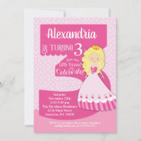 Princesse 3e anniversaire Invitation Blonde Girl