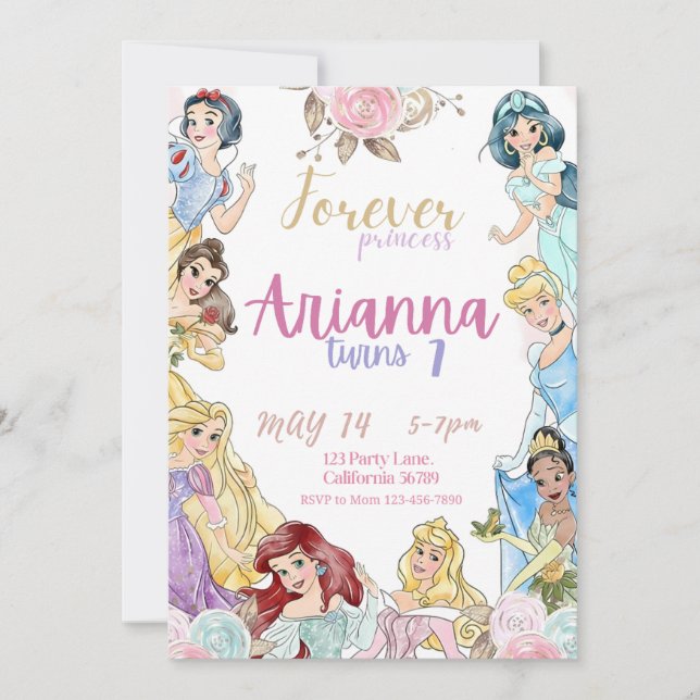 Princesse Anniversaire Invitation Filles Anniversa (Devant)