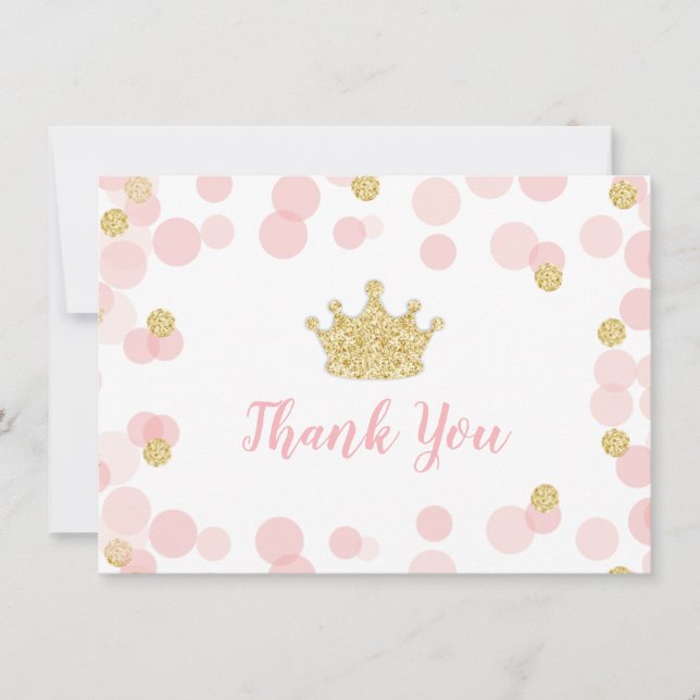 Princesse Anniversaire rose et or Carte de remerci (Devant)