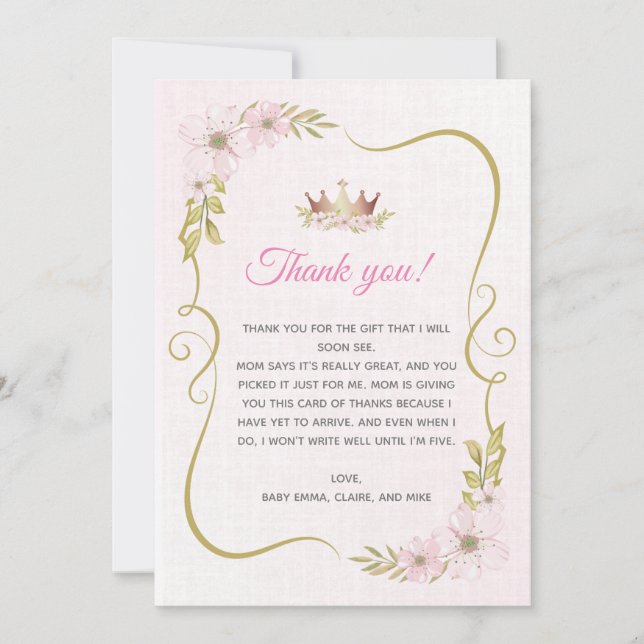 Princesse Baby shower Carte de remerciements (Devant)