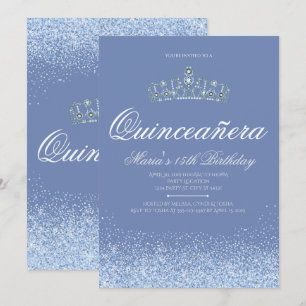 Princesse Blue Glitter Quinceanera Invitations
