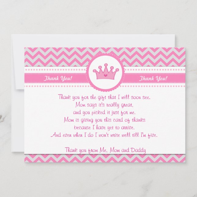 Princesse Carte de remerciements rose argent (Devant)