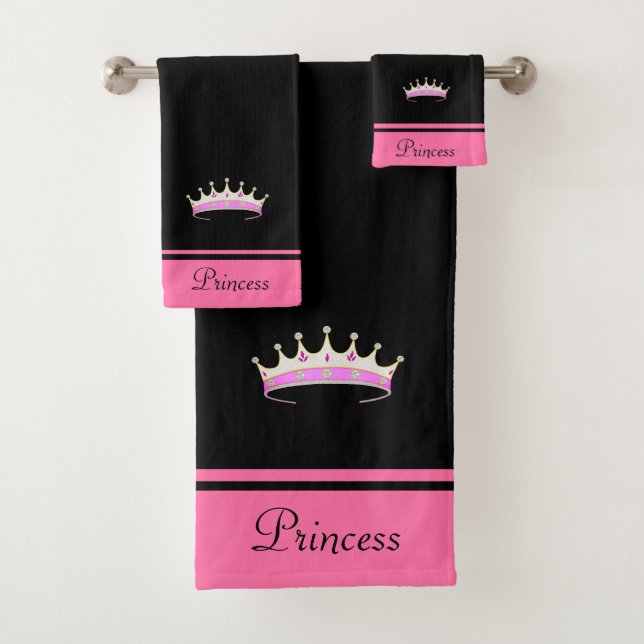 Princesse Couronne & Nom Texte sur noir et rose (En situation)