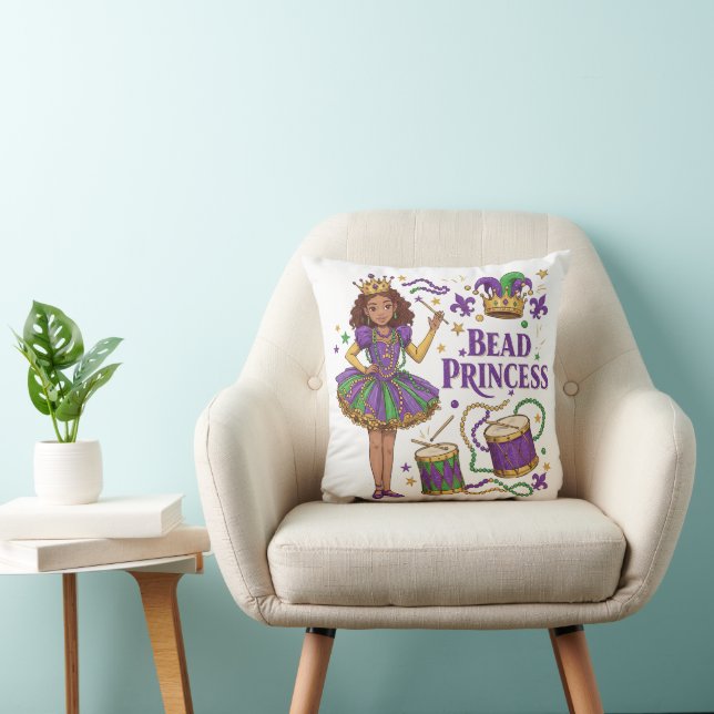 Princesse de perles - Coussin de jet de Mardi Gras (Chaise)