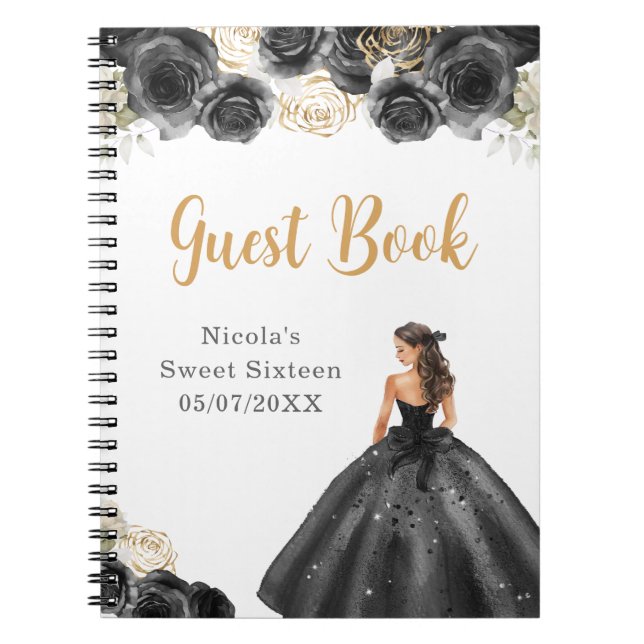 Princesse en Robe Noire Sweet sixteen livre d'hôte (Devant)