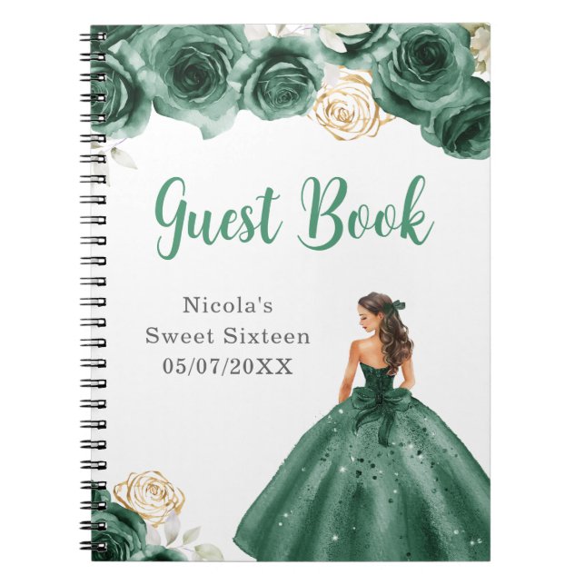 Princesse en Robe Vert foncé Sweet 16 livre d'hôte (Devant)