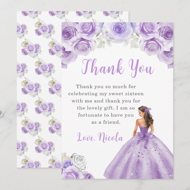 Princesse en robe violette Douce 16 Merci (Devant / Derrière)
