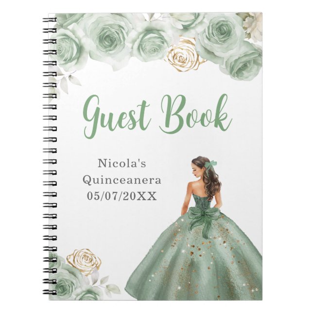 Princesse en Sage Green Quinceanera Livre d'or (Devant)
