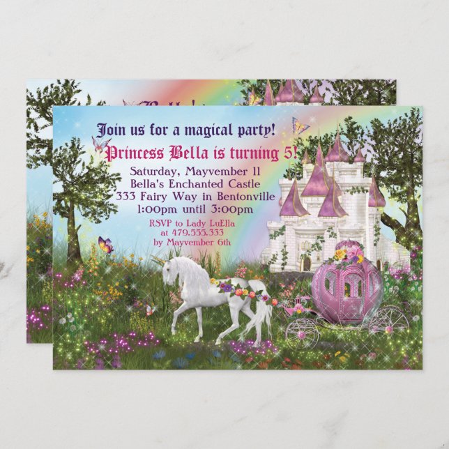 Princesse enchantée Party Invitation de château de (Devant / Derrière)