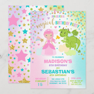 Princesse Et Dragon Anniversaire Invitation Frères