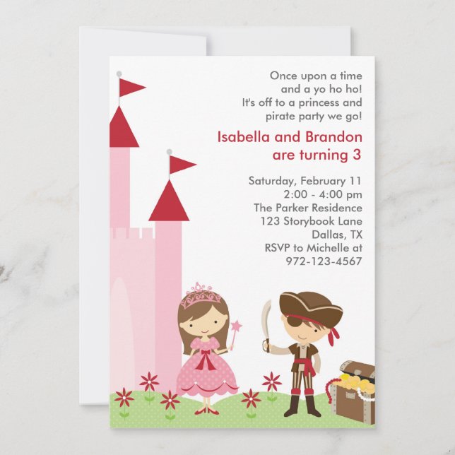 Princesse et Pirate Invitation (Devant)