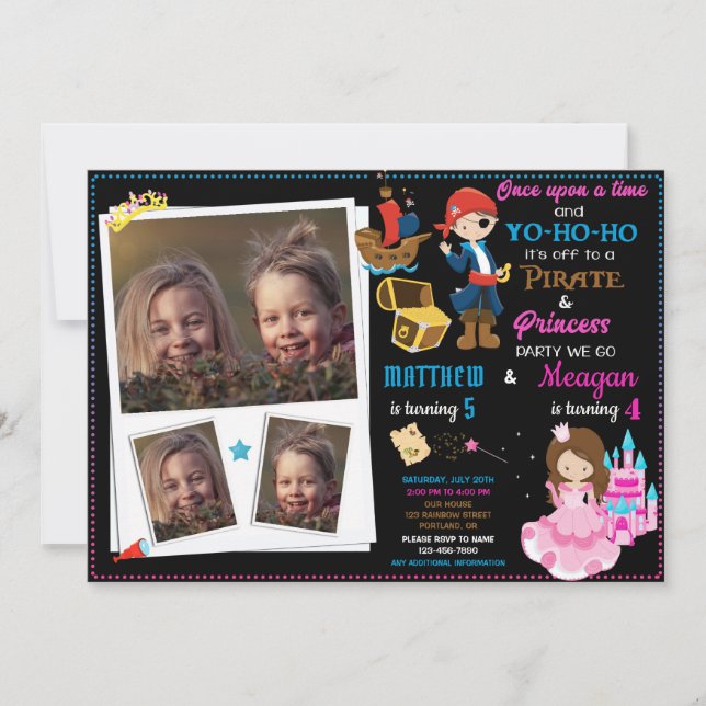 Princesse et Pirate invitation à l'anniversaire De (Devant)