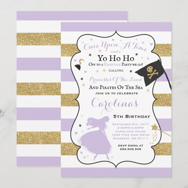 Princesse Et Pirate Invitation Anniversaire (Devant / Derrière)