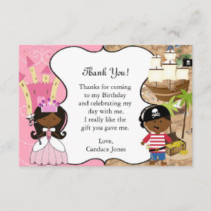 Princesse et Pirate Party Carte de remerciements d