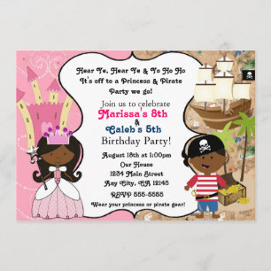 Princesse et Pirate Peau noire Invitations ethniqu