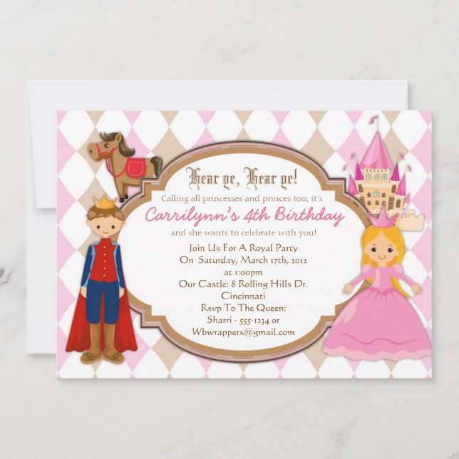 Princesse et Prince - Invitations à la fête d'anni (Devant)