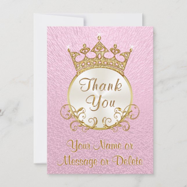 Princesse Personnalisée Rose Merci Cartes (Devant)