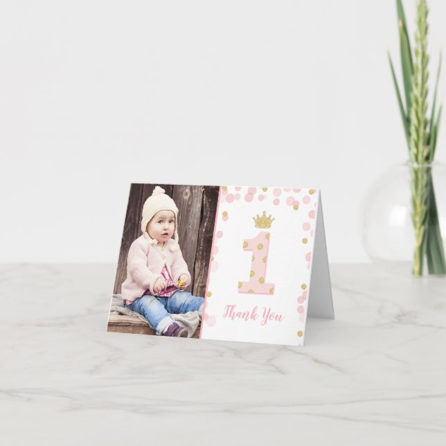 Princesse rose et or 1er Carte de remerciements d' (Devant)
