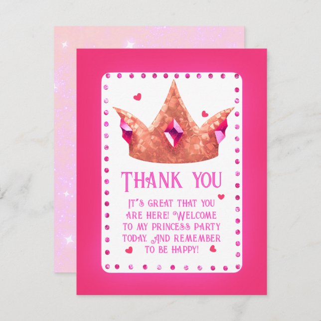 Princesse rose mignonne Carte de remerciements pla (Devant / Derrière)