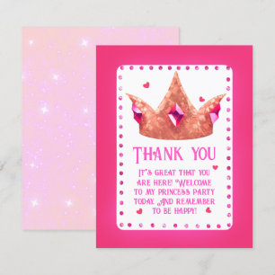 Princesse rose mignonne Carte de remerciements pla