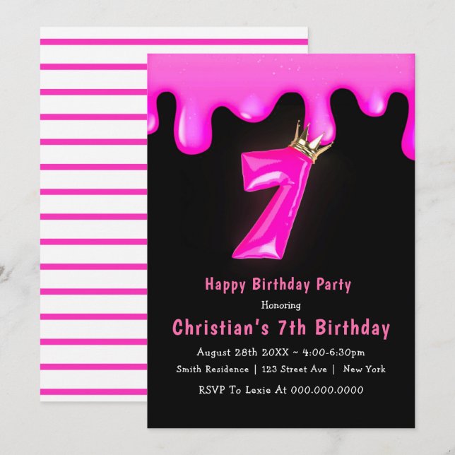 Princesse rose Slime 7e Invitations d'anniversaire (Devant / Derrière)