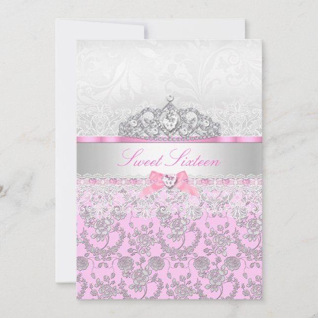 Princesse Rose Tiara & Lace Sweet 16 Invitation (Devant)