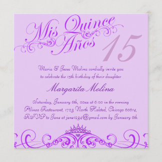 Princesse Tiara Purple Quinceanera Invitation