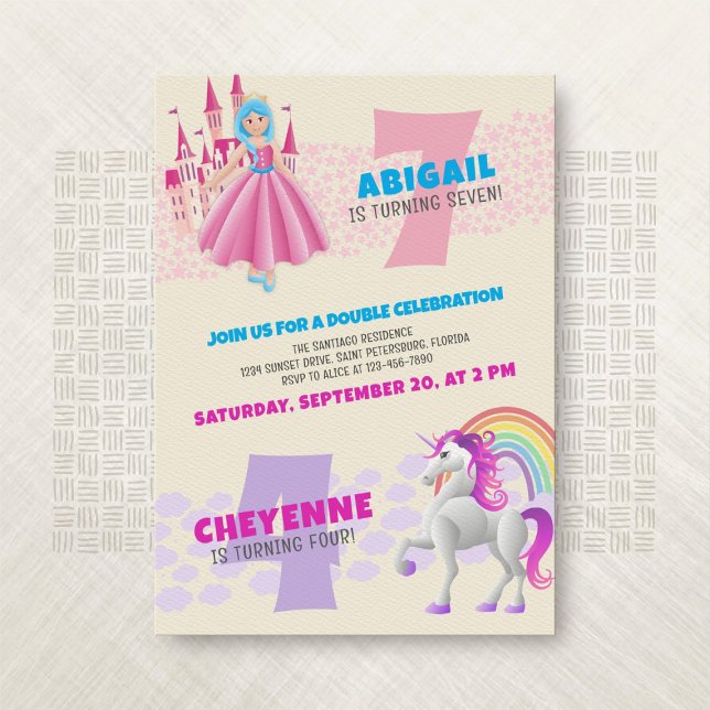Princesse Unicorn Joint Double Invitation (Créateur téléchargé)