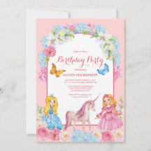 Princesses and a Unicorn Birthday Invitation